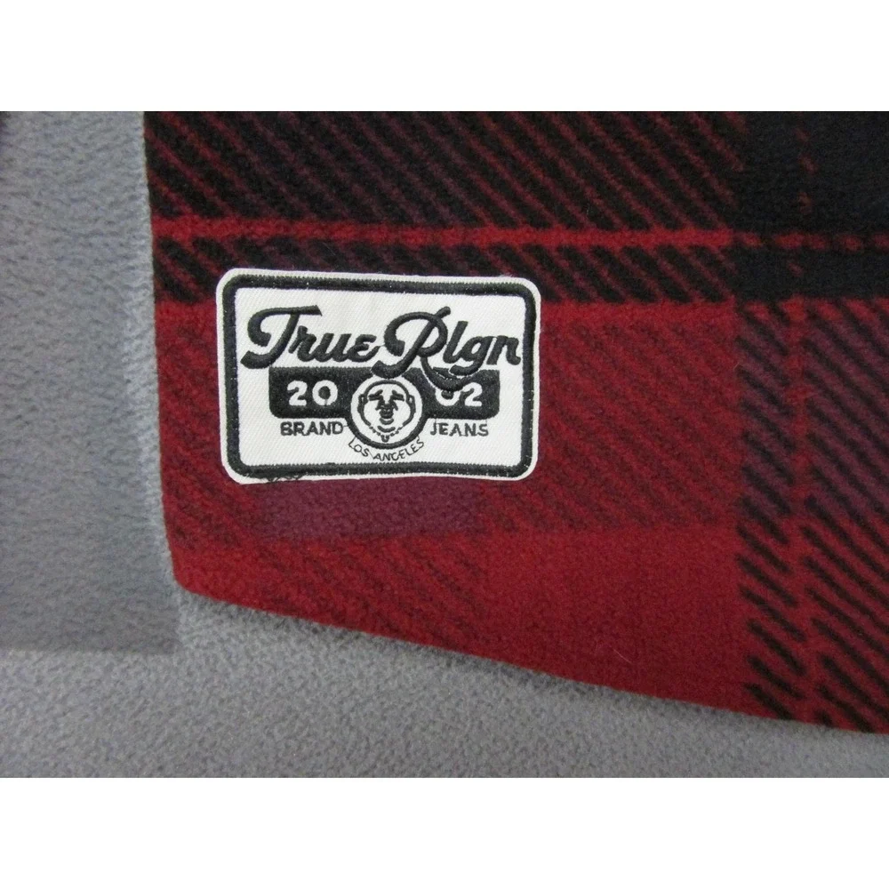 True Religion Shacket Mens Large Red Plaid Polar Fleece Thermal Snap Jacket